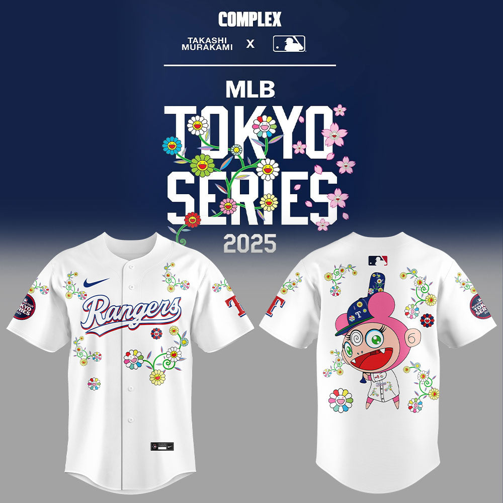 Texas Rangers Takashi Murakami x  World Tour Tokyo Series Whrite Flower Jersey