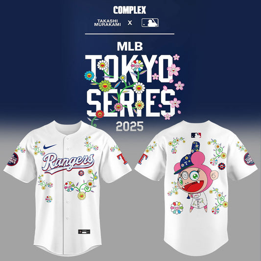 Texas Rangers Takashi Murakami x  World Tour Tokyo Series Whrite Flower Jersey