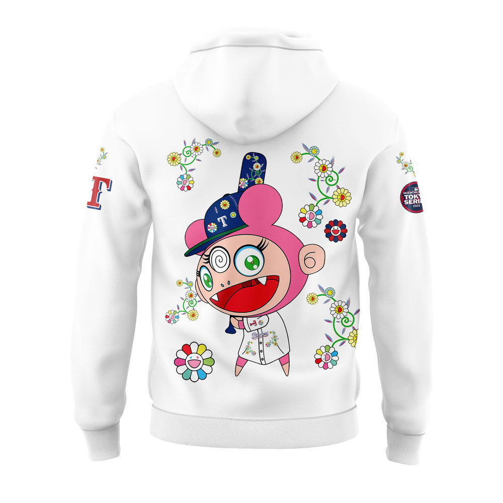 Texas Rangers Takashi Murakami x  World Tour Tokyo Series Whrite Flower Hoodie