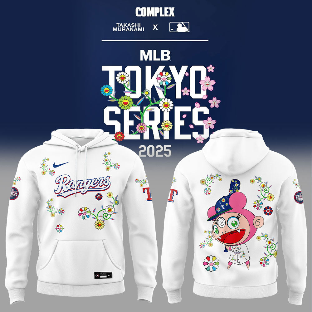 Texas Rangers Takashi Murakami x  World Tour Tokyo Series Whrite Flower Hoodie