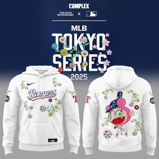 Texas Rangers Takashi Murakami x  World Tour Tokyo Series Whrite Flower Hoodie