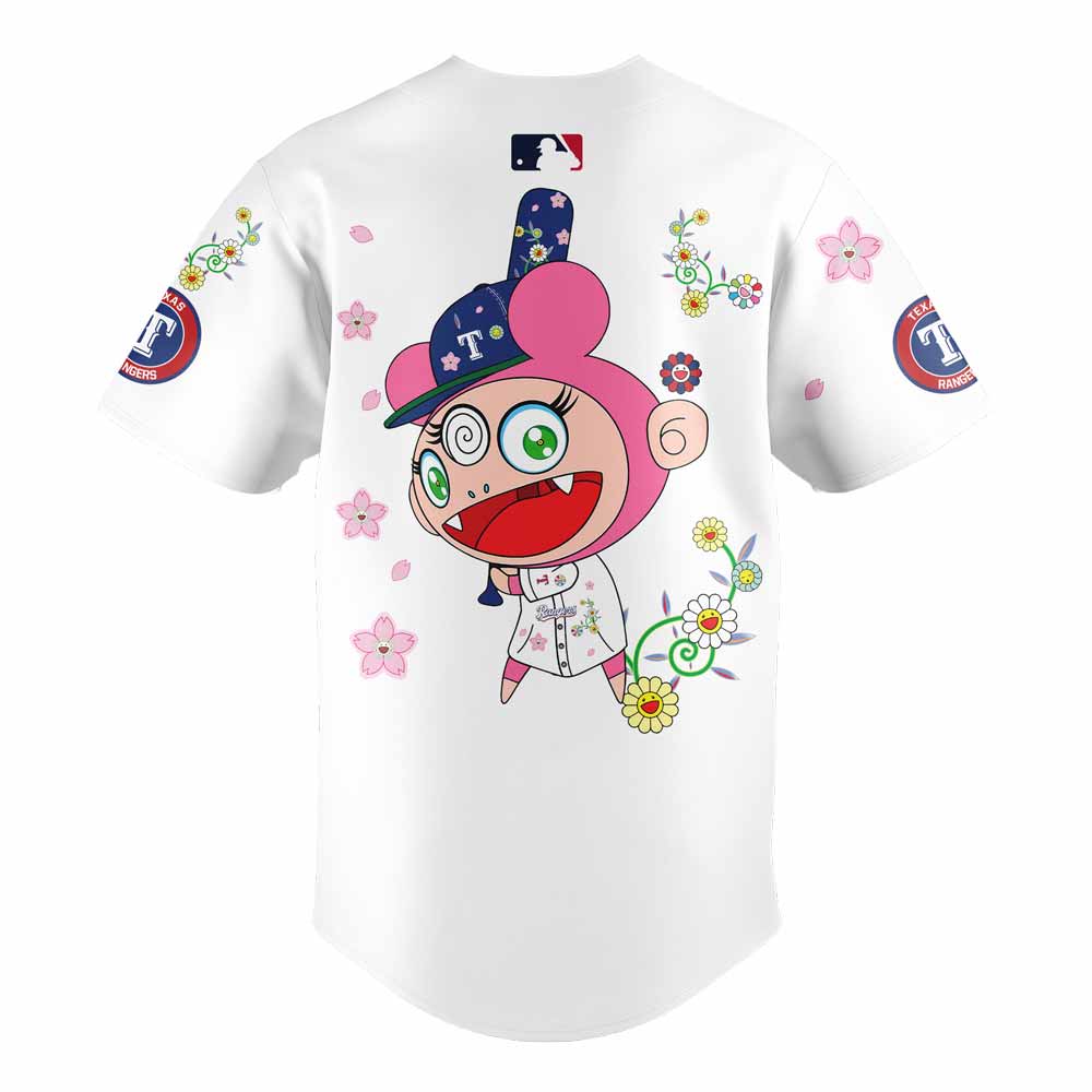 Texas Rangers Takashi Murakami x  World Tour Tokyo Series Whrite Flower Mix Jersey