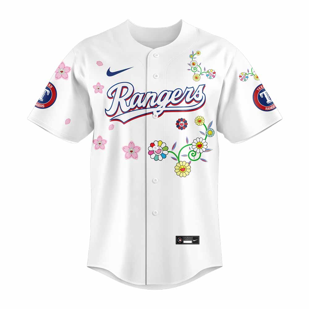 Texas Rangers Takashi Murakami x  World Tour Tokyo Series Whrite Flower Mix Jersey