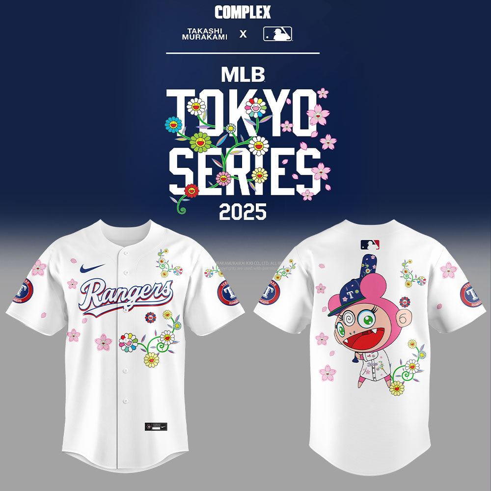 Texas Rangers Takashi Murakami x  World Tour Tokyo Series Whrite Flower Mix Jersey