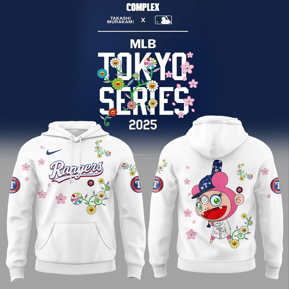 Texas Rangers Takashi Murakami x  World Tour Tokyo Series Whrite Flower Mix Hoodie