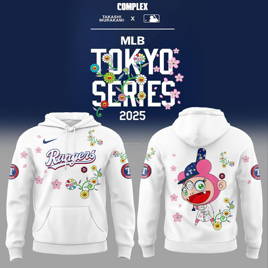 Texas Rangers Takashi Murakami x  World Tour Tokyo Series Whrite Flower Mix Hoodie