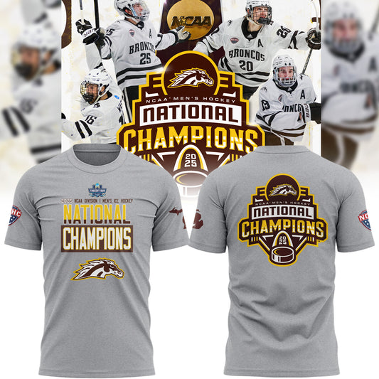 Western Michigan University Broncos Special New National Mens Hockey Champions Grey T-Shirt