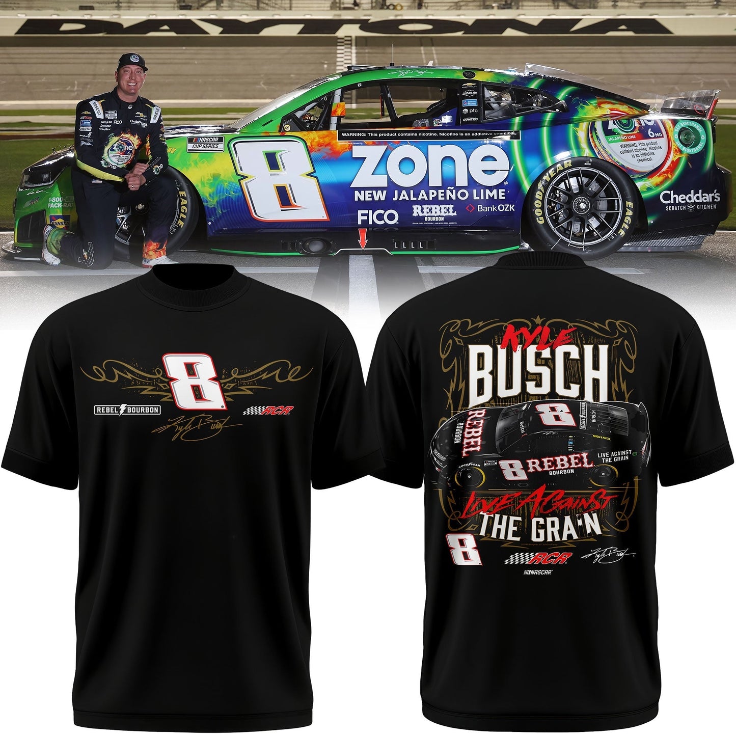 Kyle Busch #8 REBEL Black Shirt | KU18