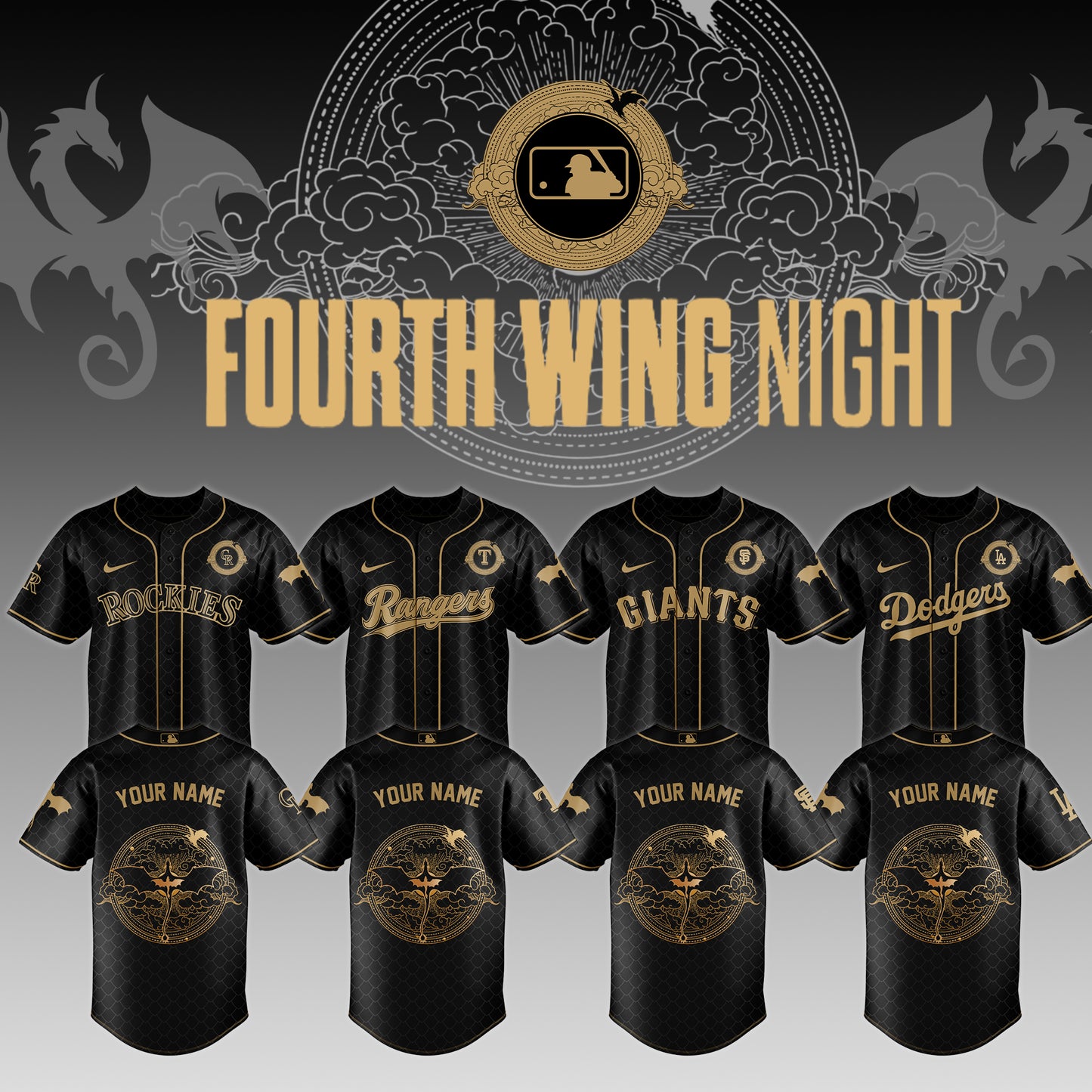 MLB ALL TEAMS x Fourth Wing Night Jersey (Custom Name) | ED50