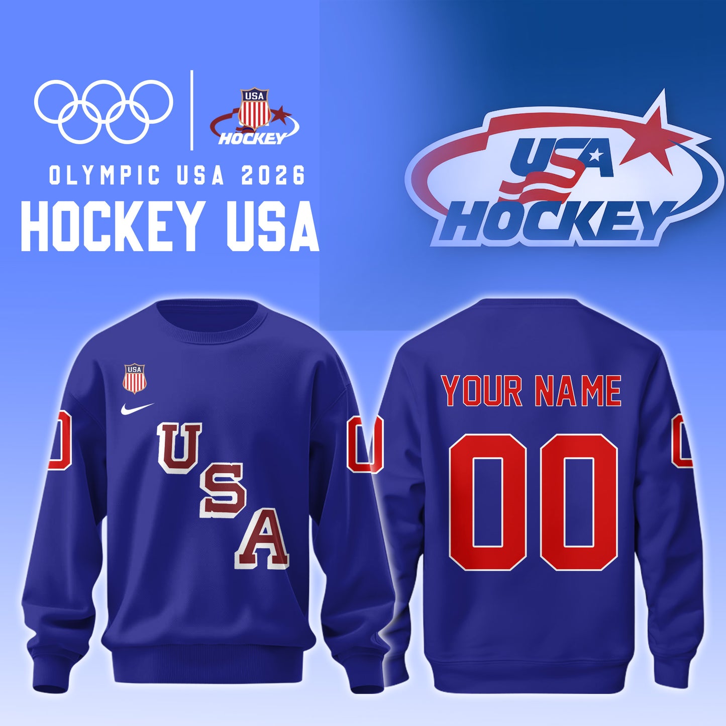 USA 2026 Olympic Hockey Sweatshirt Limited Edition Blue 1