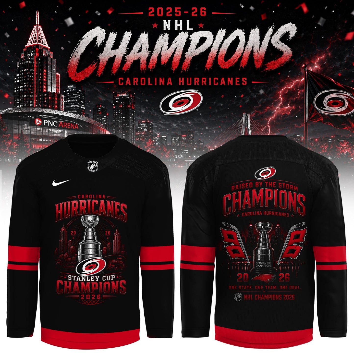 Carolina Hurricanes 2026 Stanley Cup Champions Hockey Jersey | DM41