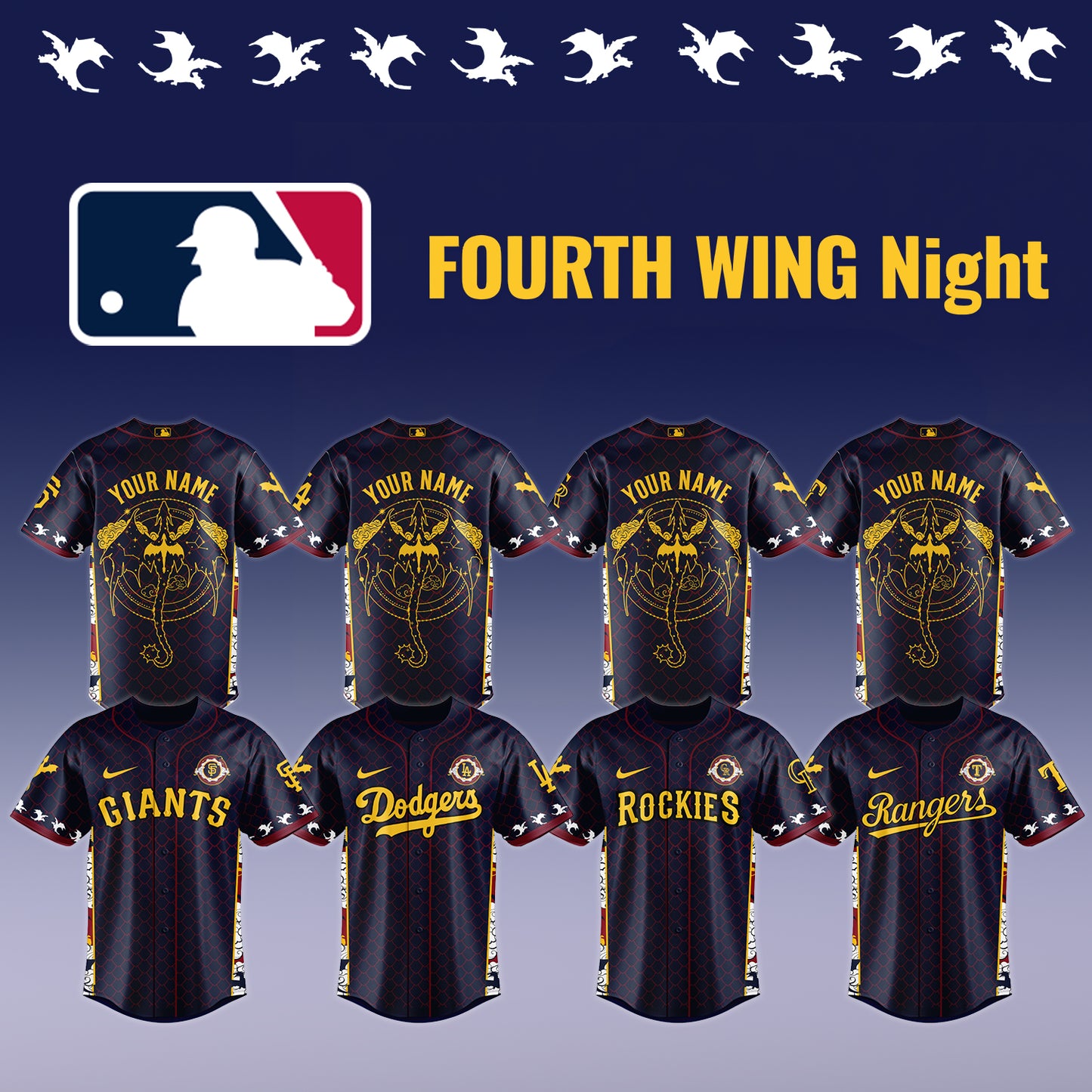 MLB ALL TEAMS x Fourth Wing Night Jersey (Custom Name) | NX64