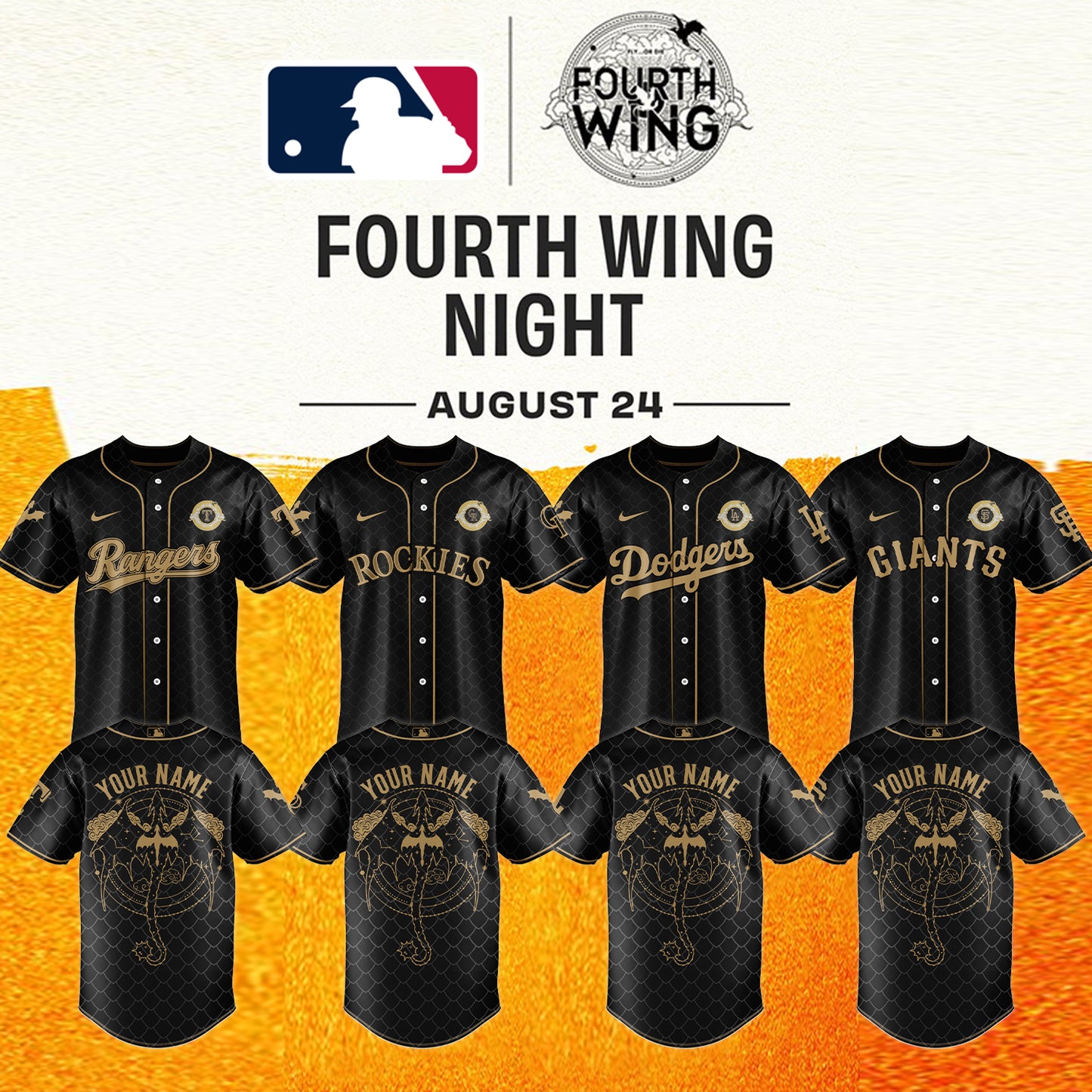 MLB ALL TEAMS x Fourth Wing Night Jersey (Custom Name) | QO61
