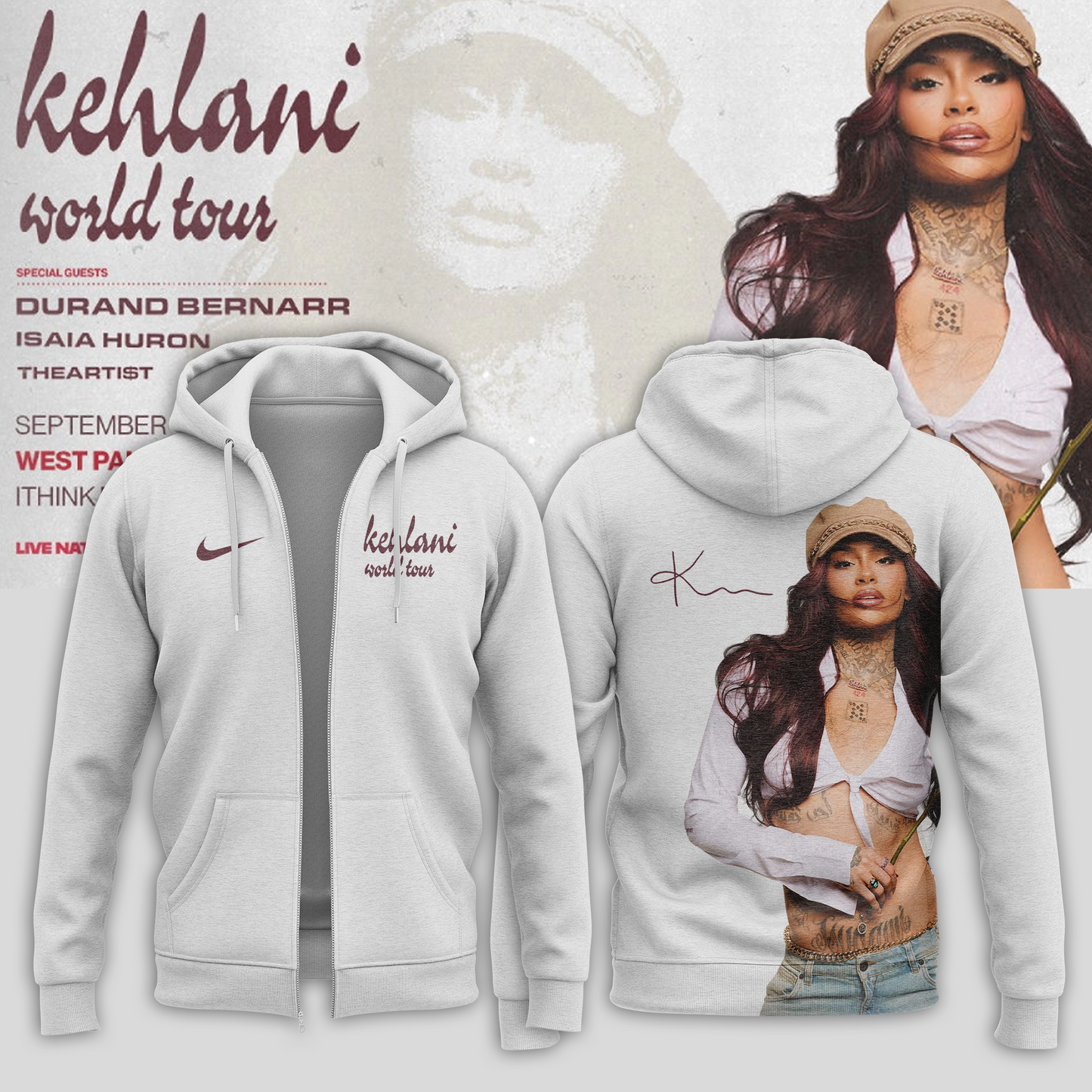 .Kehlani World Tour 2026 Limited Edition Signature Zip Hoodie | RD64