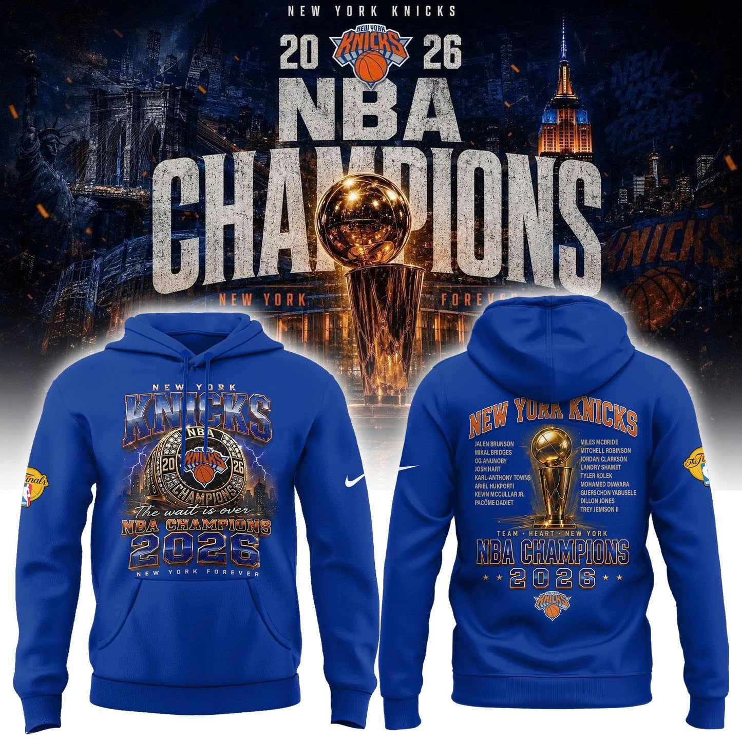New York Knicks Basketball NBA Rings Champions Hoodie | OU62