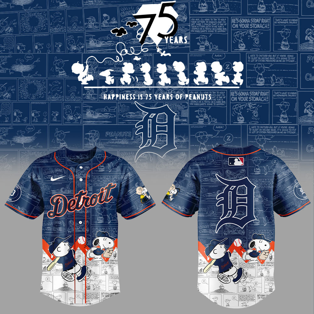 Detroit Tigers 75th Anniversary of Peanuts Baseball Jersey