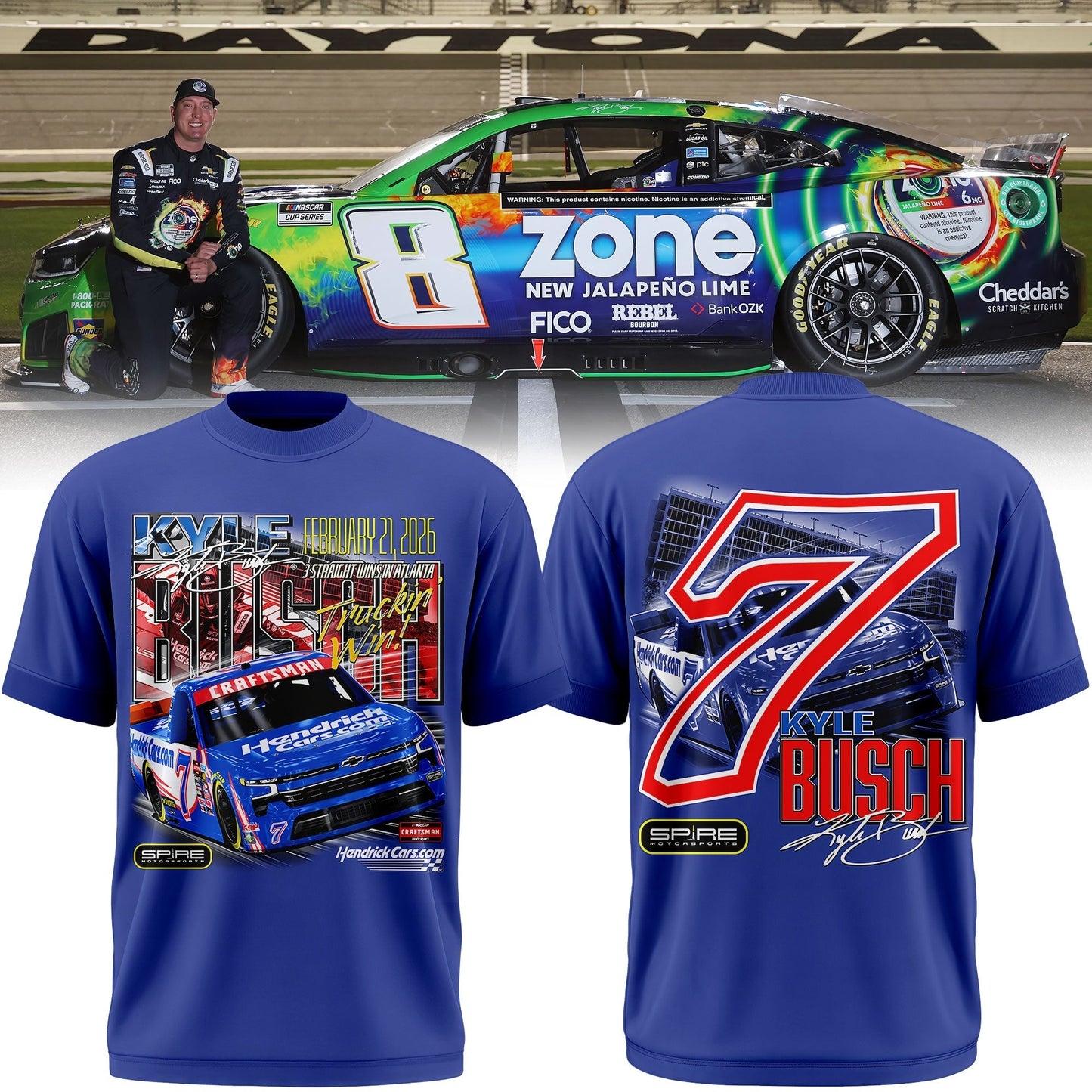 KYLE BUSCH #7 HENDRICK CARS.COM ATLANTA ROYAL 2-SPOT WIN Shirt | KZ17
