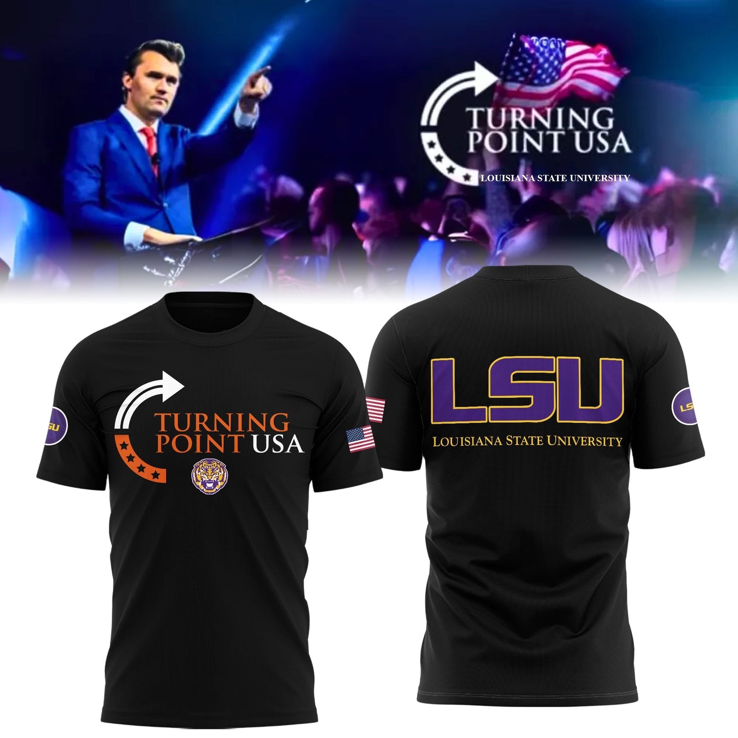University x Turning Point USA Louisiana State T-Shirt - LSU Turning Point USA T-Shirt Black 2-Side