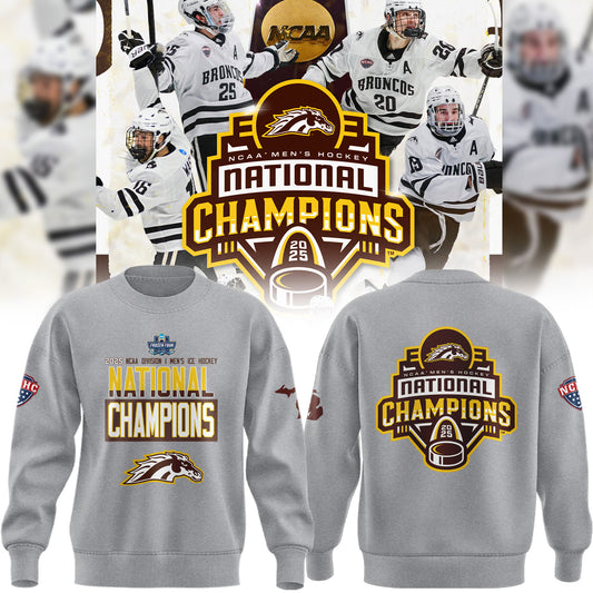 Western Michigan University Broncos Special New National Mens Hockey Champions Grey Sweatshirt