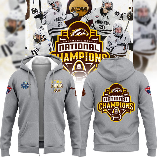 Western Michigan University Broncos Special New National Mens Hockey Champions Grey Zip Hoodie
