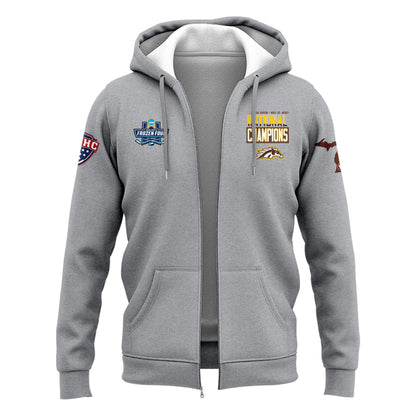 Western Michigan University Broncos Special New National Mens Hockey Champions Grey Zip Hoodie