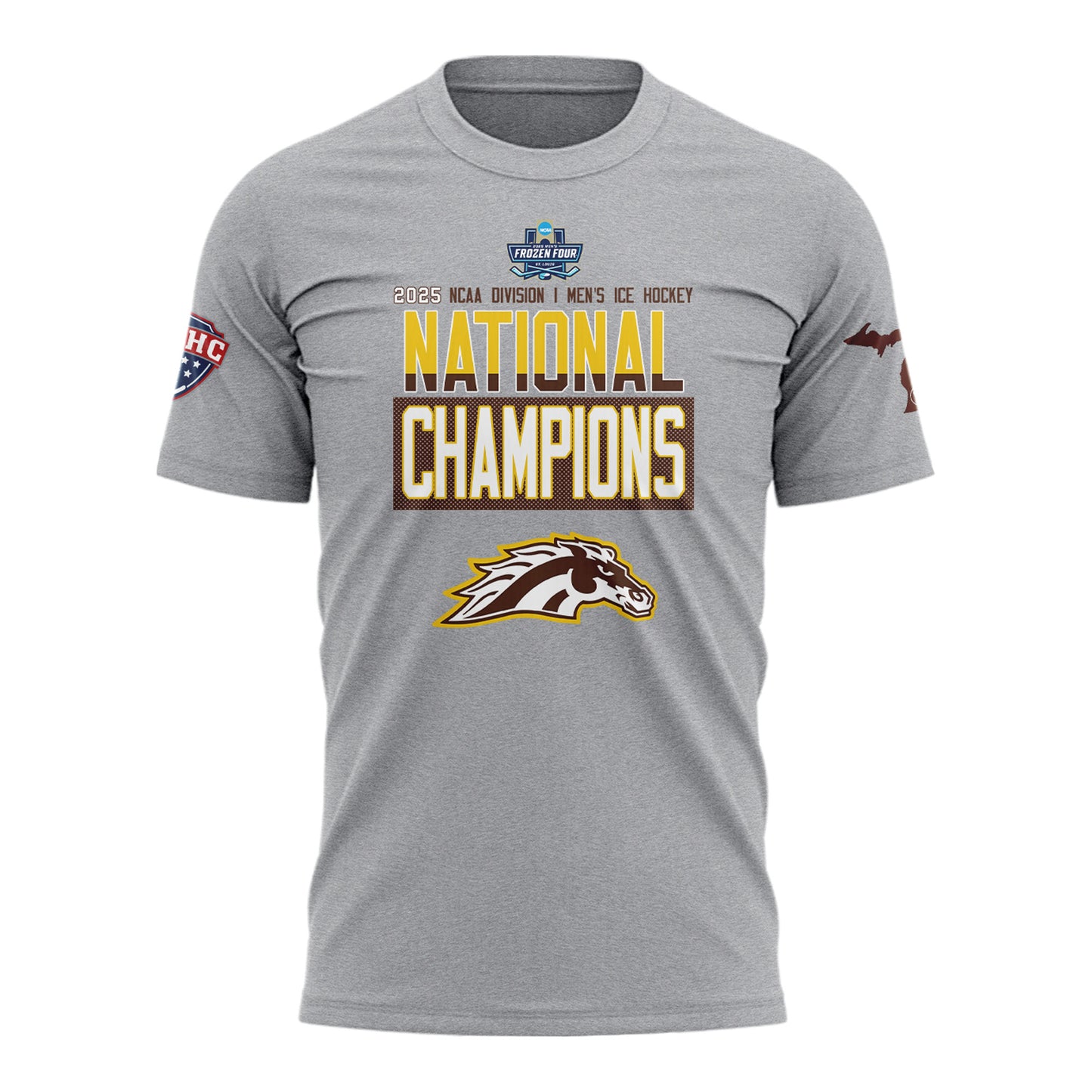 Western Michigan University Broncos Special New National Mens Hockey Champions Grey T-Shirt