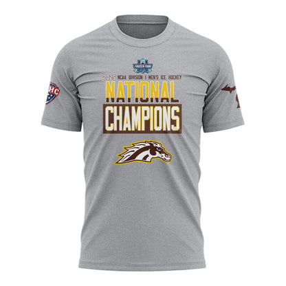 Western Michigan University Broncos Special New National Mens Hockey Champions Grey T-Shirt
