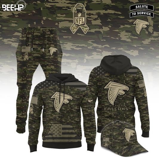 Atlanta Falcons Camo 2025 Salute to Service Hoodie, Jogger And Cap Combo