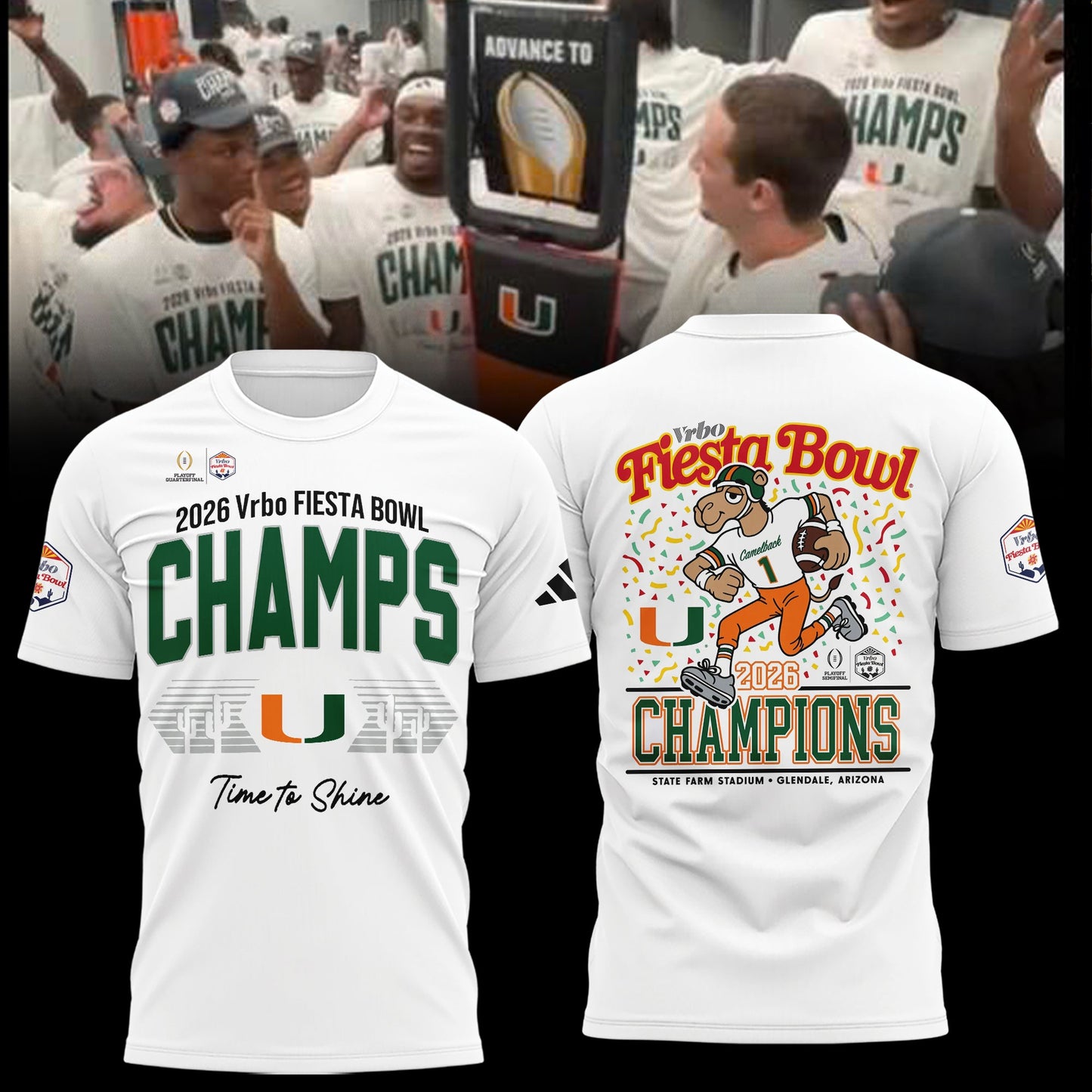 Miami Hurricanes College Football Playoff 2025 Fiesta Bowl Champions Combo T-Shirt - White
