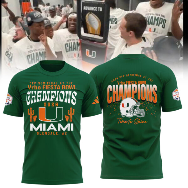 Miami Hurricanes College Football Playoff 2025 Fiesta Bowl Champions Combo T-Shirt Green