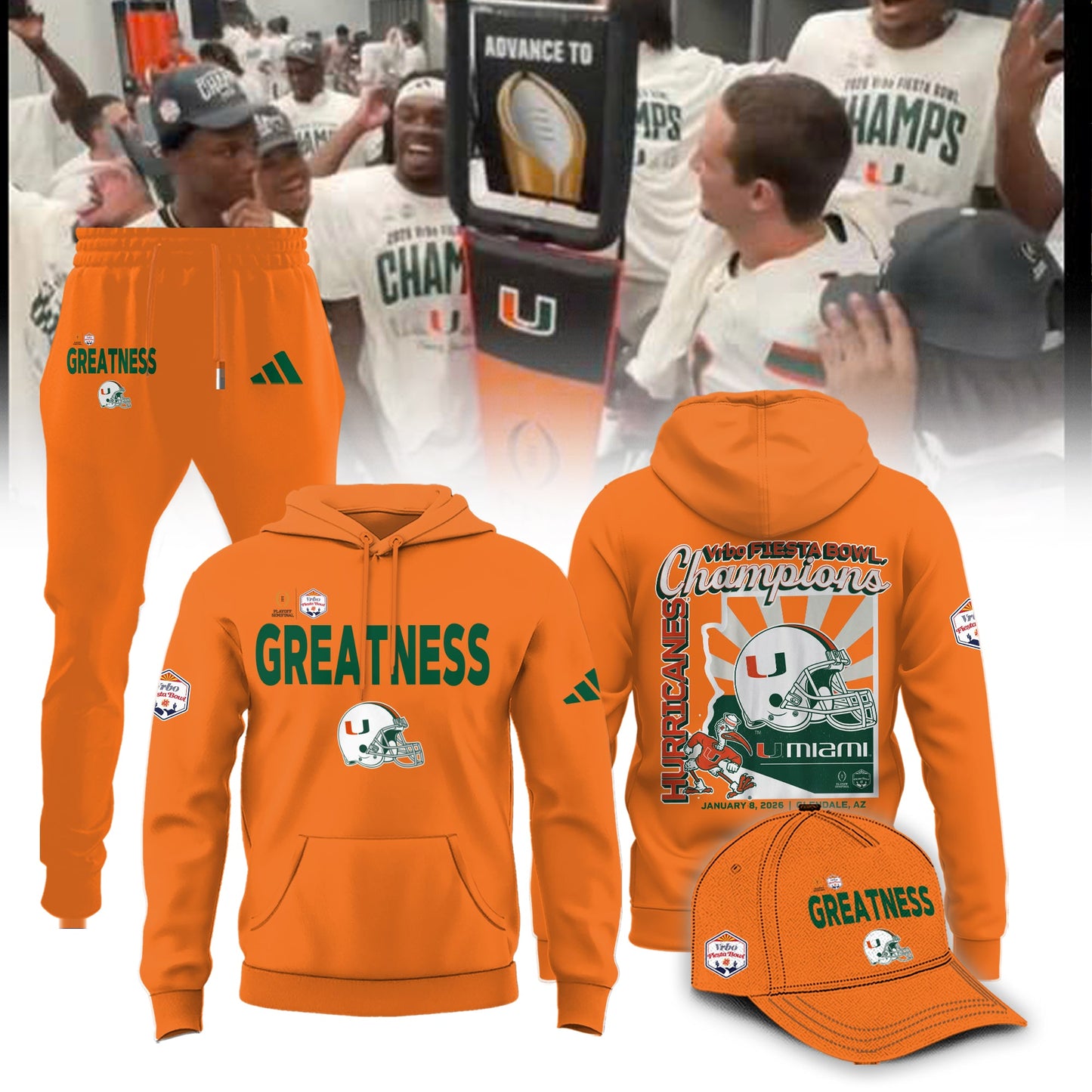 Miami Hurricanes CFP 2026 Fiesta Bowl Champions Limited Edition Hoodie All Orange Combo