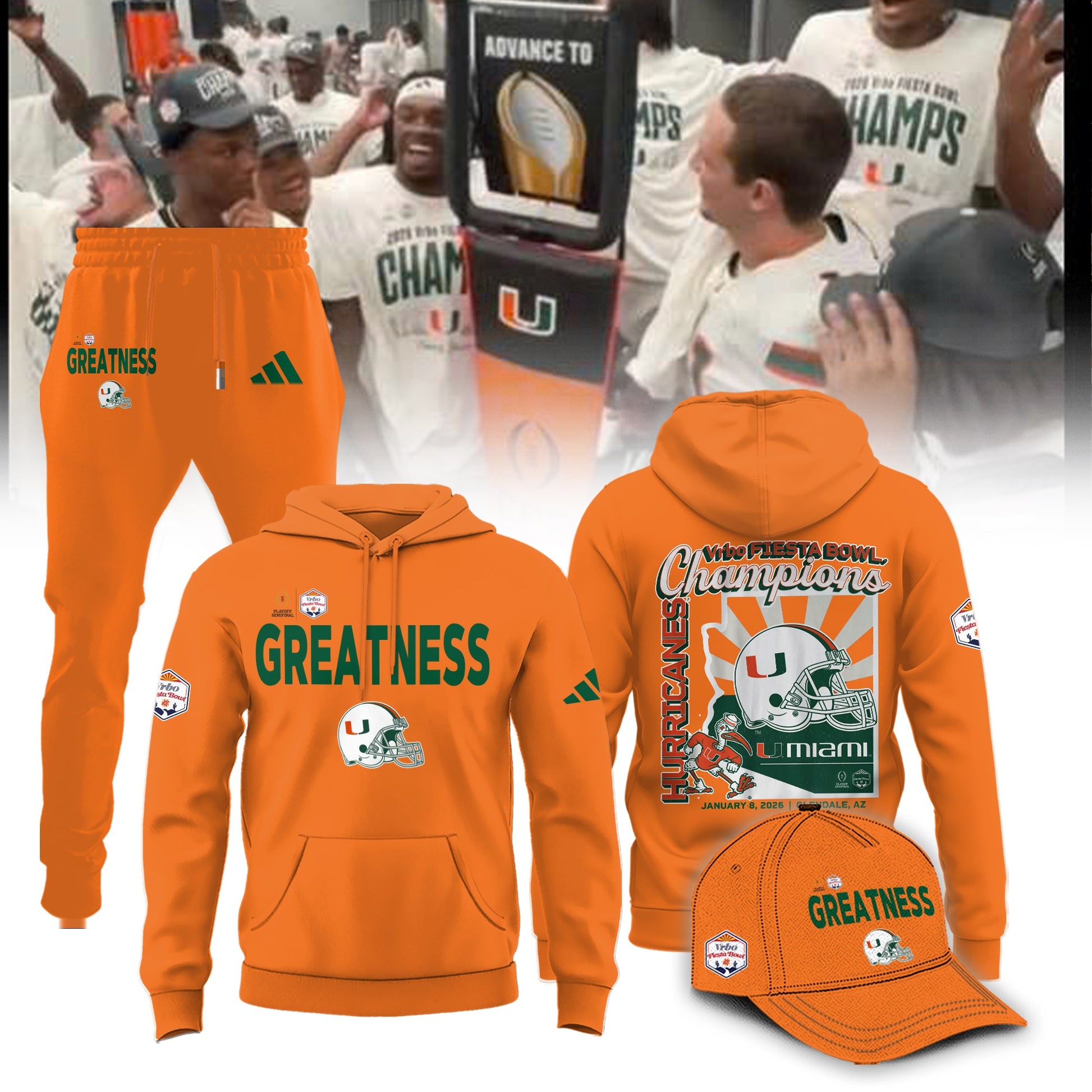 Miami Hurricanes CFP 2026 Fiesta Bowl Champions Limited Edition Hoodie All Orange Combo