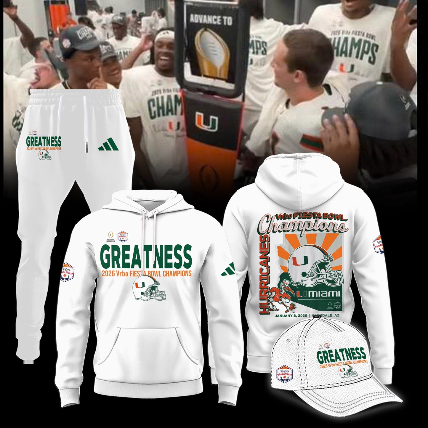 Miami Hurricanes CFP 2026 Fiesta Bowl Champions Limited Edition Hoodie All White Combo