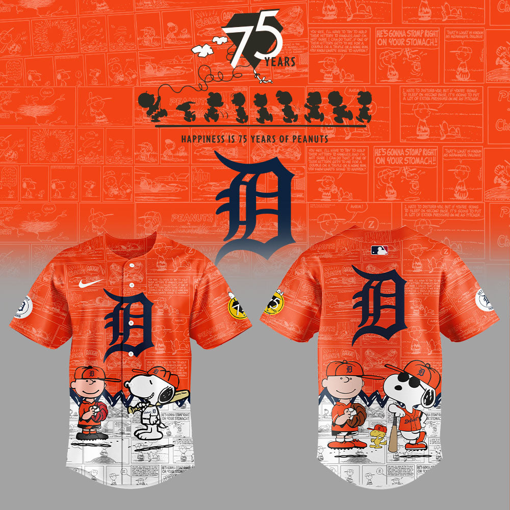Detroit Tigers 75th Anniversary of Peanuts Baseball Jersey