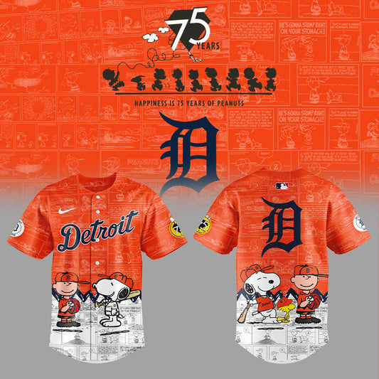 Detroit Tigers 75th Anniversary of Peanuts Baseball Jersey