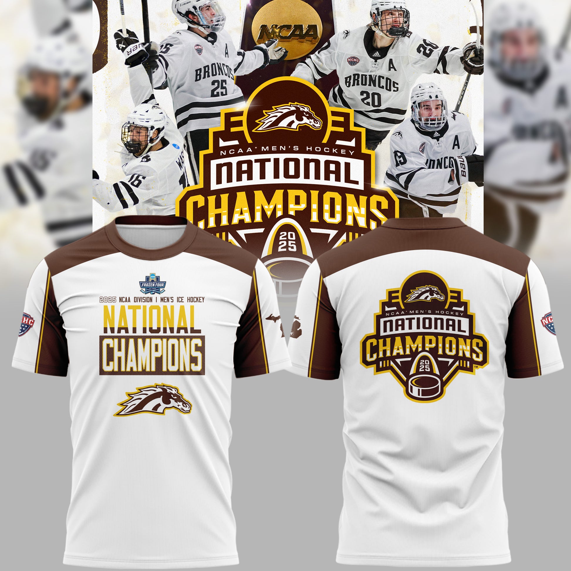 Western Michigan University Broncos Special New National Mens Hockey Champions T-Shirt