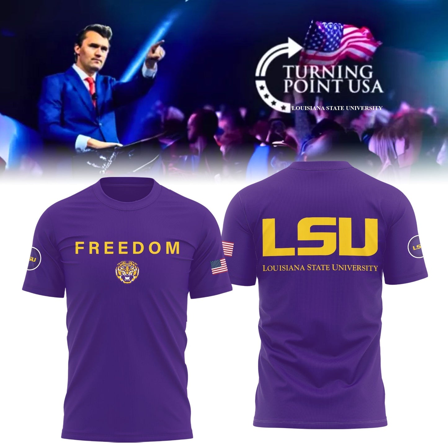 University x Turning Point USA Louisiana State T-Shirt - LSU Turning Point USA T-Shirt Freedom Purple