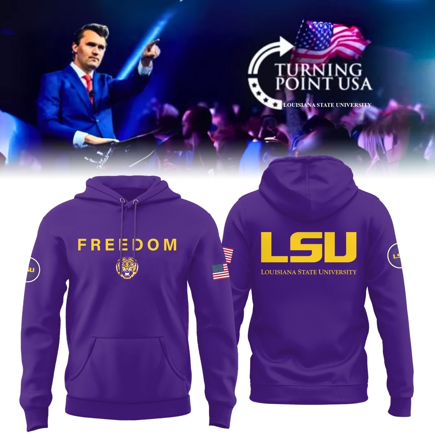 University x Turning Point USA - Louisiana State University Hoodie - LSU Purple Freedom Hoodie