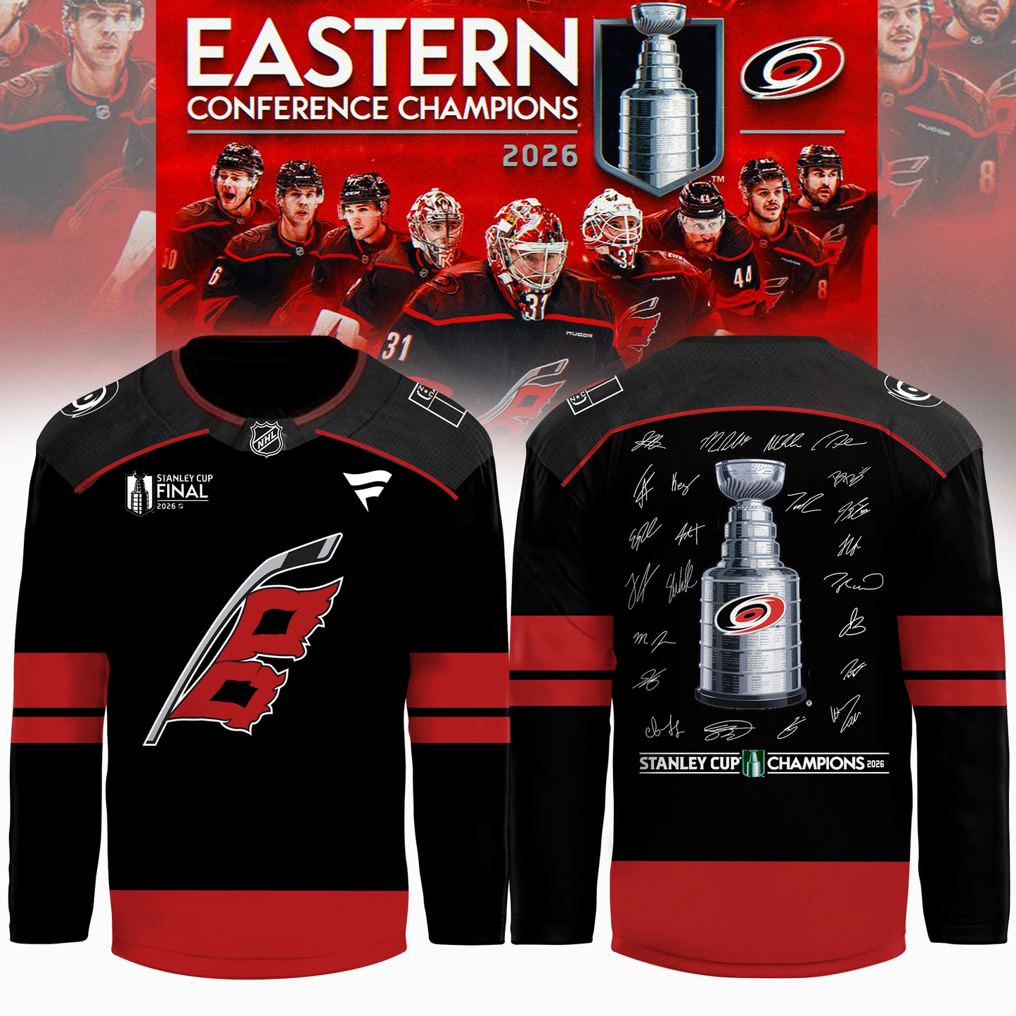Carolina Hurricanes 2026 Stanley Cup Champions Hockey Jersey | OB42