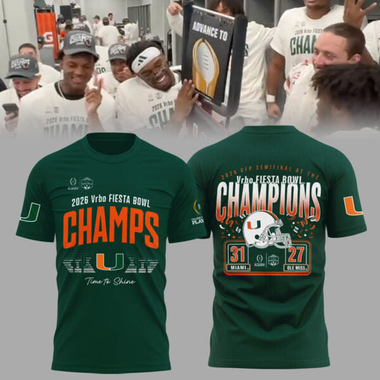 Miami Hurricanes College Football Playoff 2025 Fiesta Bowl Champions Combo T-Shirt - Green