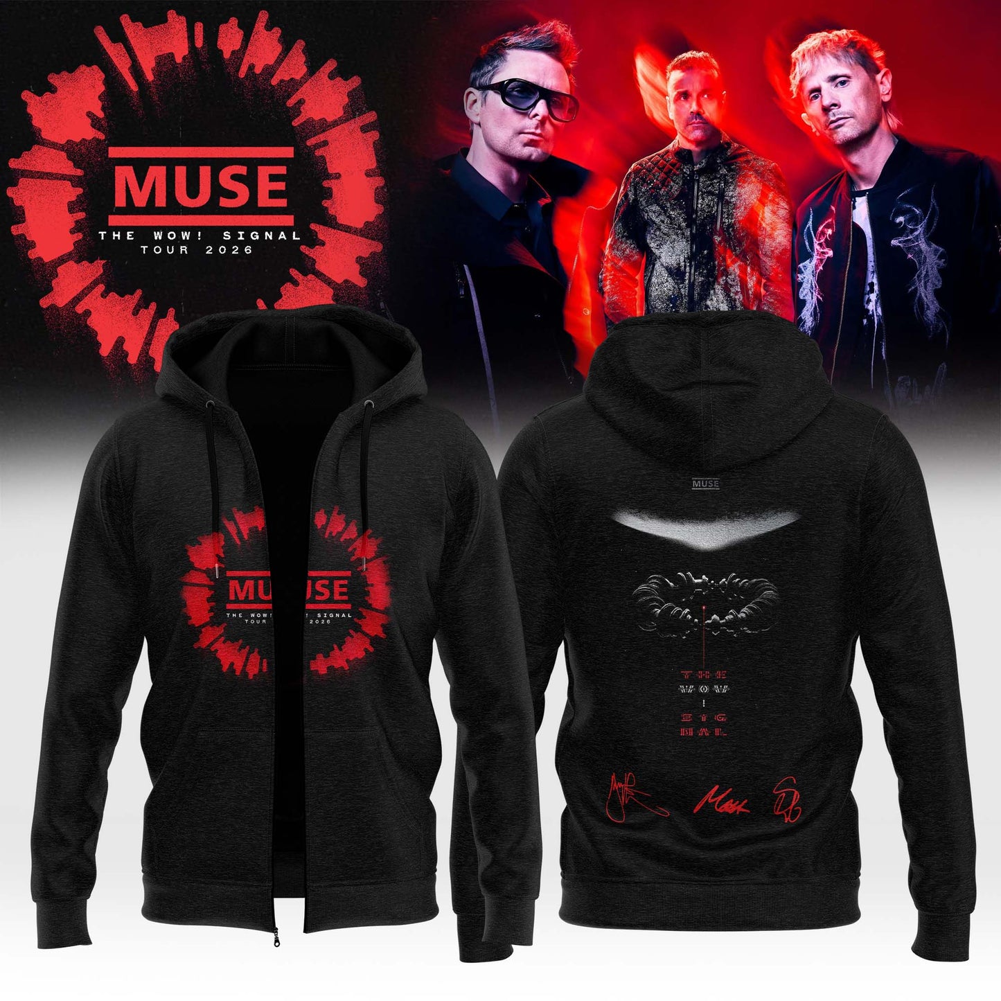 Muse The Wow! Signal Tour 2026 Limited Edition Signature Zip Hoodie - World Tour Merchandise