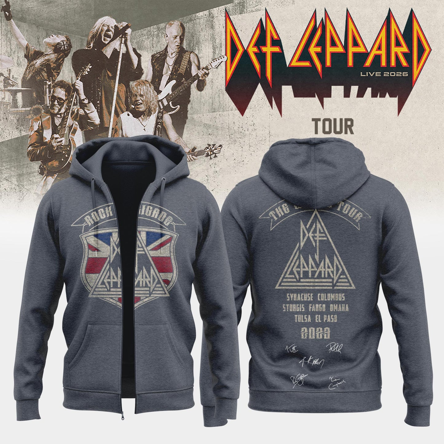 Def Leppard Live 2026 Limited Edition Signature Zip Hoodie - Concert Apparel