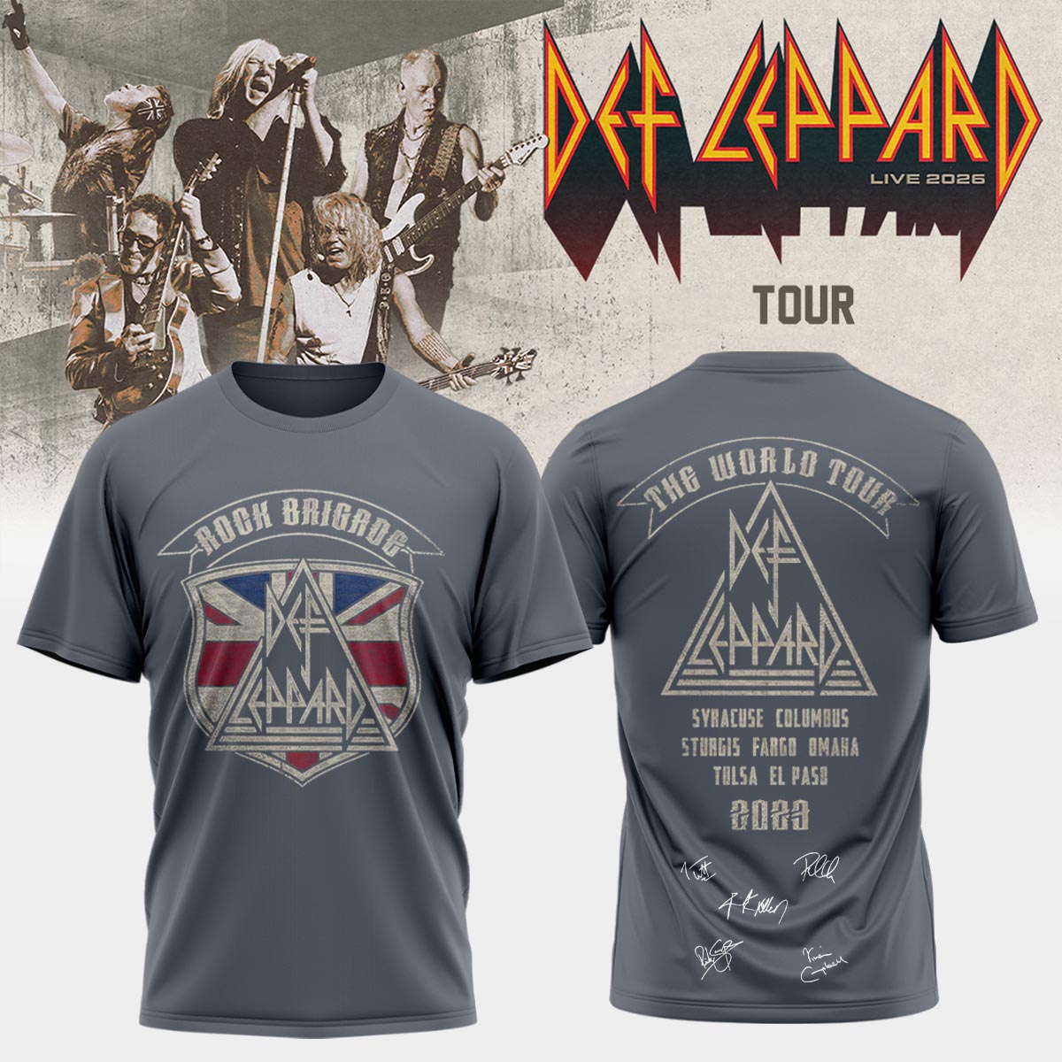 Def Leppard Live 2026 Limited Edition Signature T-Shirt - Concert Merchandise