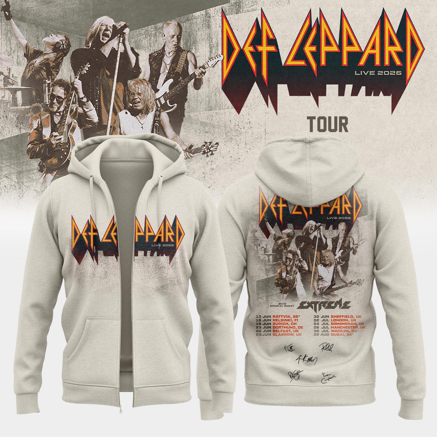 Def Leppard Live 2026 Limited Edition Signature Zip Hoodie - Collectible Apparel