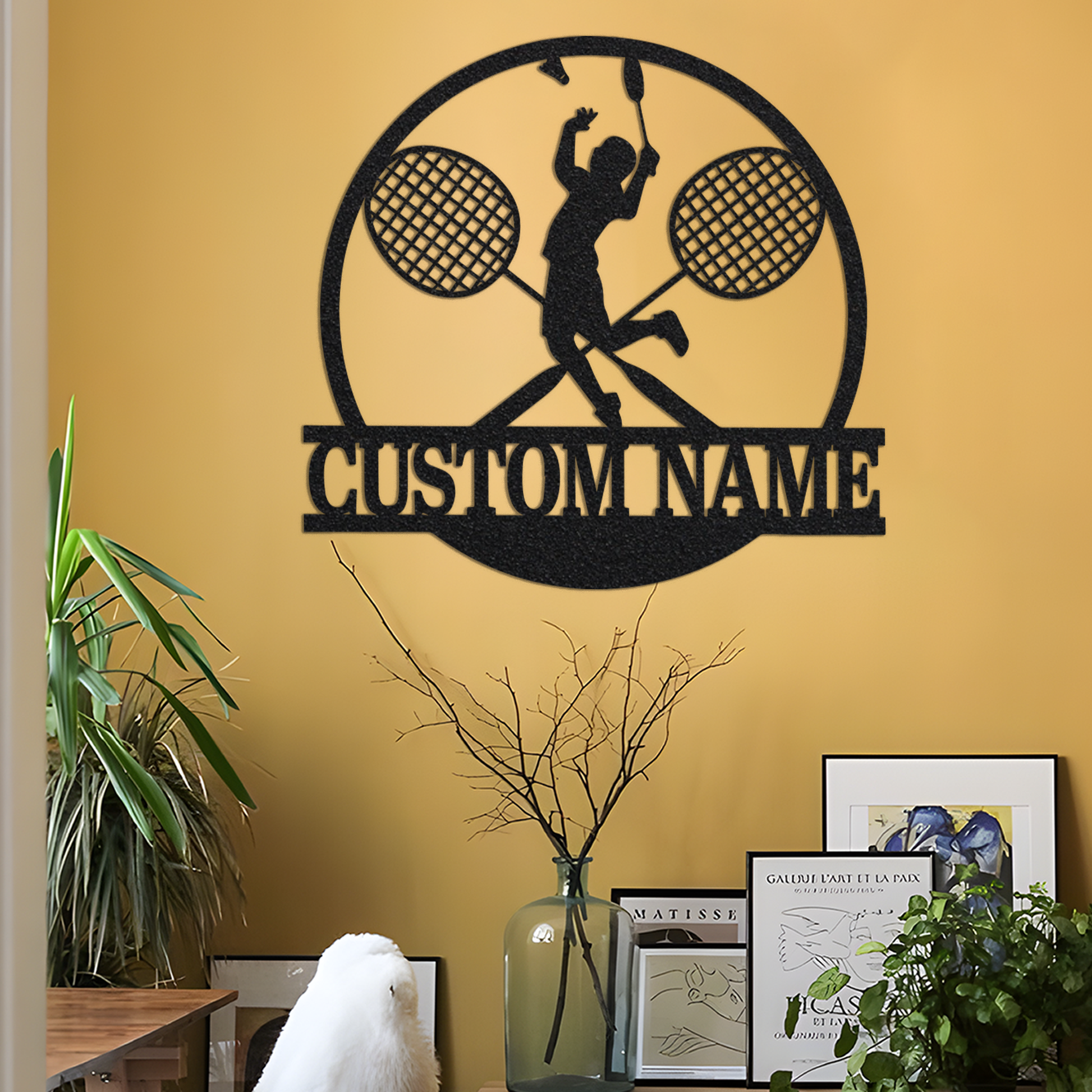 Custom Badminton Metal Wall Art with Led Light, Badminton Coach Gift, Badminton Player Name Sign, Badminton Racket, Boys Room Decor Sports