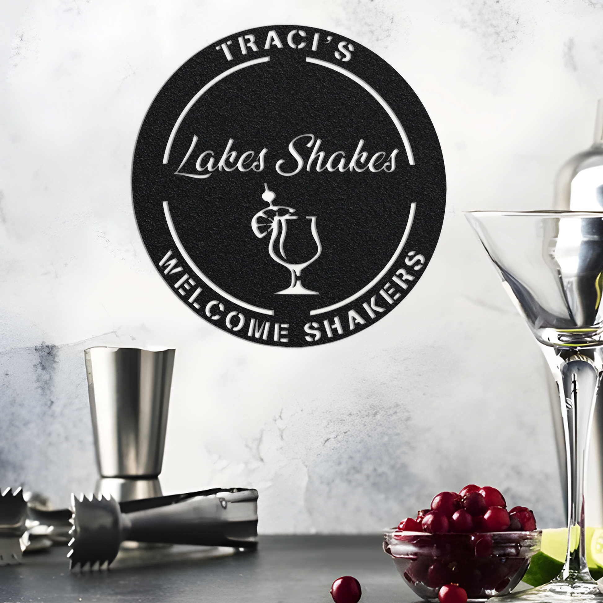 Custom Metal Wall Art With Led Lights For Shop Owner, Personalized Bar Sign Wall Art, Juice Bar Sign, Lakes Shakes Bar Sign, Welcome Sign