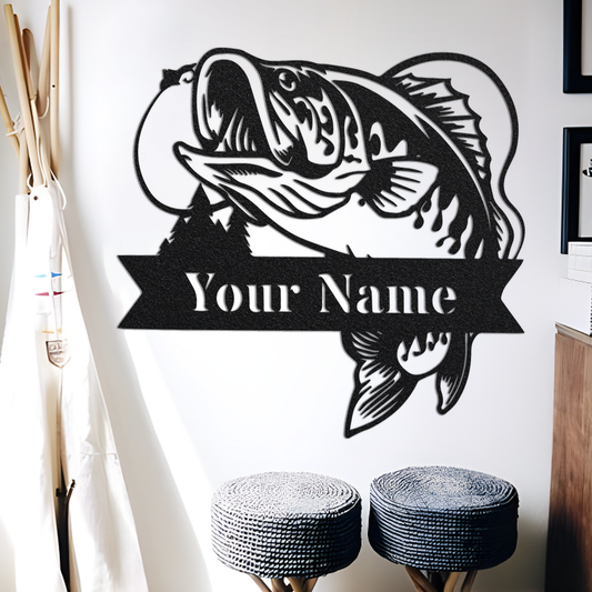 Custom Fishing Name Sign, Cabin Sign, Personalized Fish Wall Art, Fishing Gift for Men