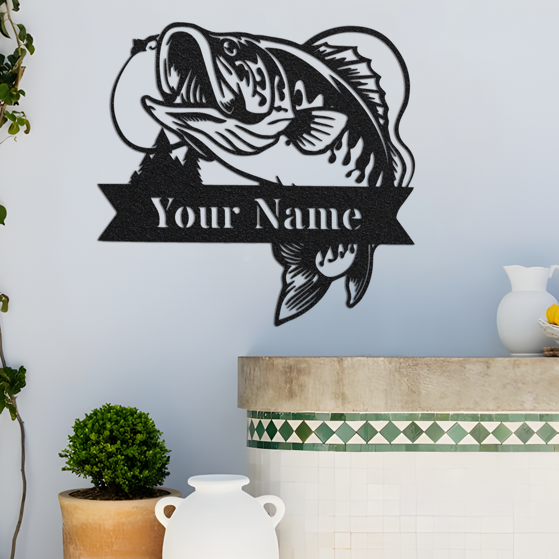 Custom Fishing Name Sign, Cabin Sign, Personalized Fish Wall Art, Fishing Gift for Men