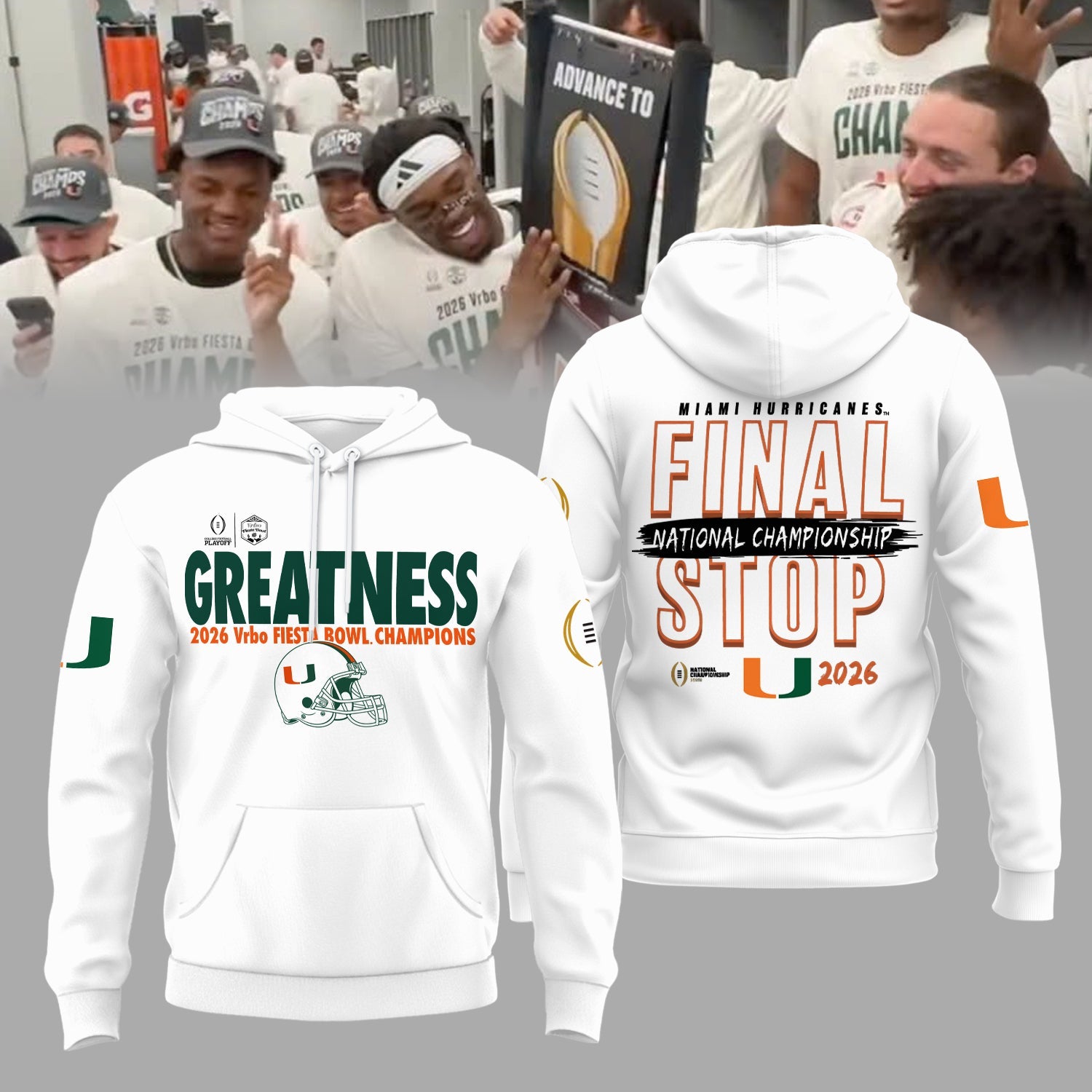 Miami Hurricanes CFP 2026 Fiesta Bowl Champions Limited Edition Hoodie Final Stop Edition White