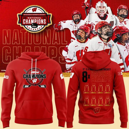 Wisconsin Badgers 2025  Women's Hockey Tournament Champions Hoodie